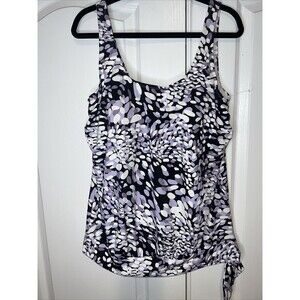 Tankini Swimsuit Bathing Top Size 18 Purple White Black Geometric Tie Stretch